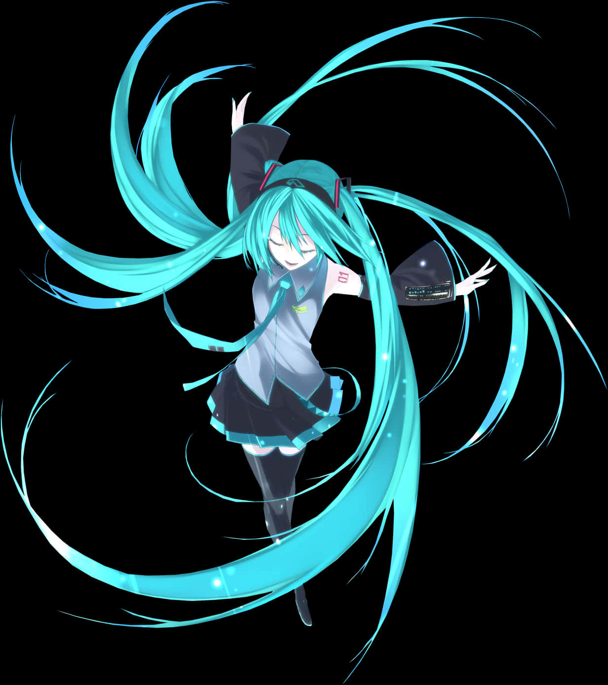 Hatsune Miku Dynamic Posewith Twirling Hair PNG