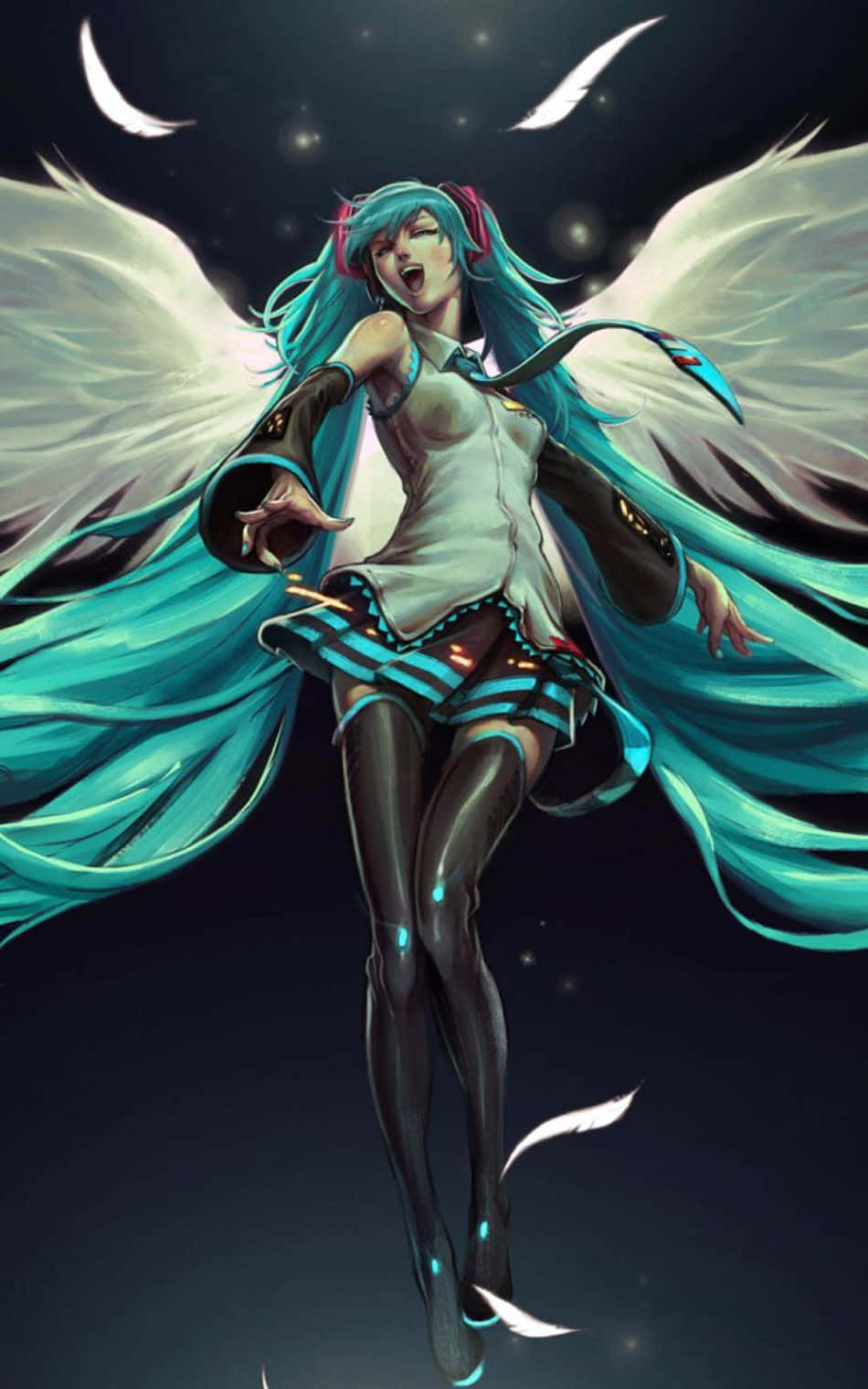 Hatsune Miku With Angel Wings Phone Wallpaper