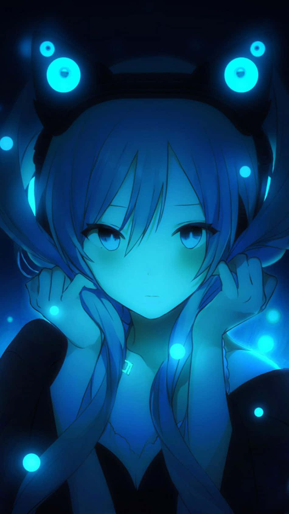 Hatsunemiku - Retrato De Anime En Azul Neón Para Teléfono. Fondo de pantalla