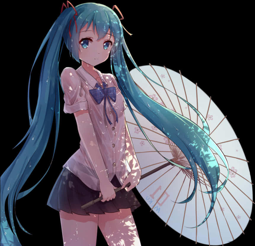 Hatsune Miku With Umbrella Illustration PNG