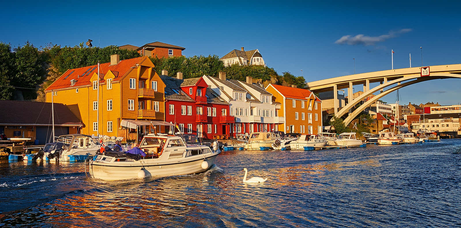 Haugesund Waterfront Colorful Houses Wallpaper