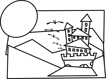 Haunted Castle Coloring Page PNG