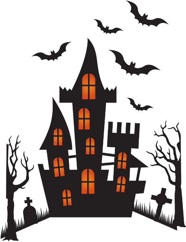 Haunted Castle Silhouettewith Bats PNG