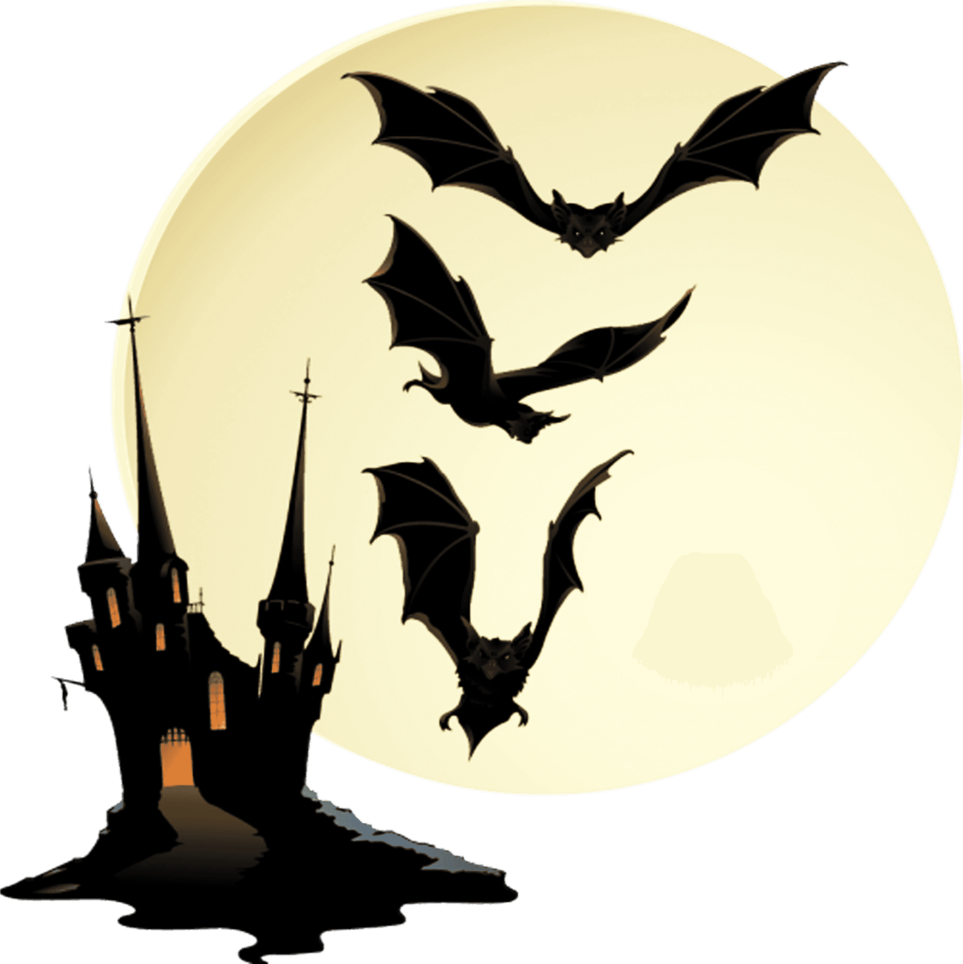 Haunted Castleand Bats Silhouette PNG