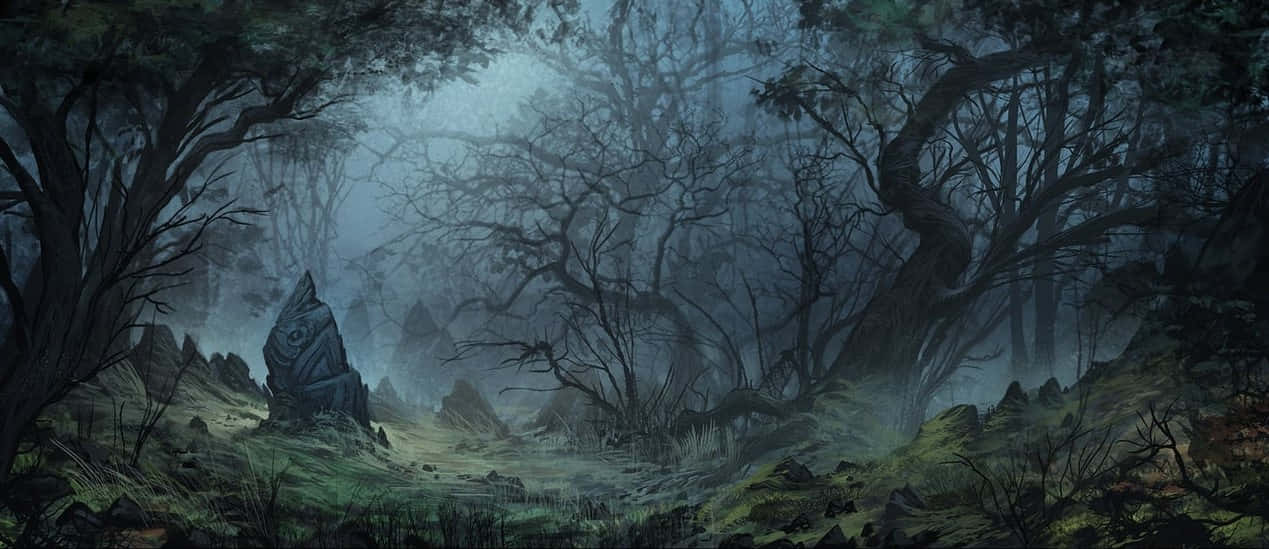 The Mystical Atmosphere of a Haunted Forest Wallpaper