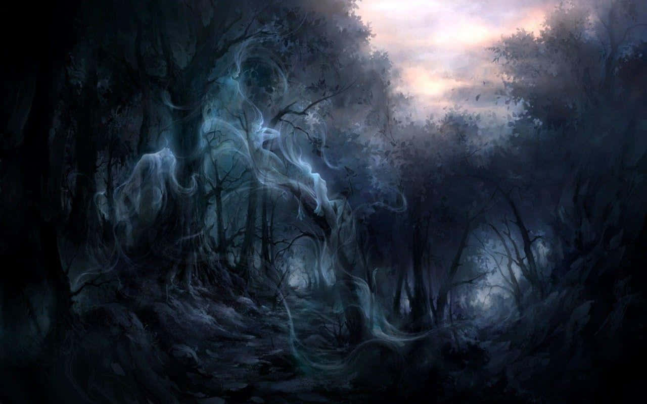 A spine-tingling glimpse into a Haunted Forest Wallpaper