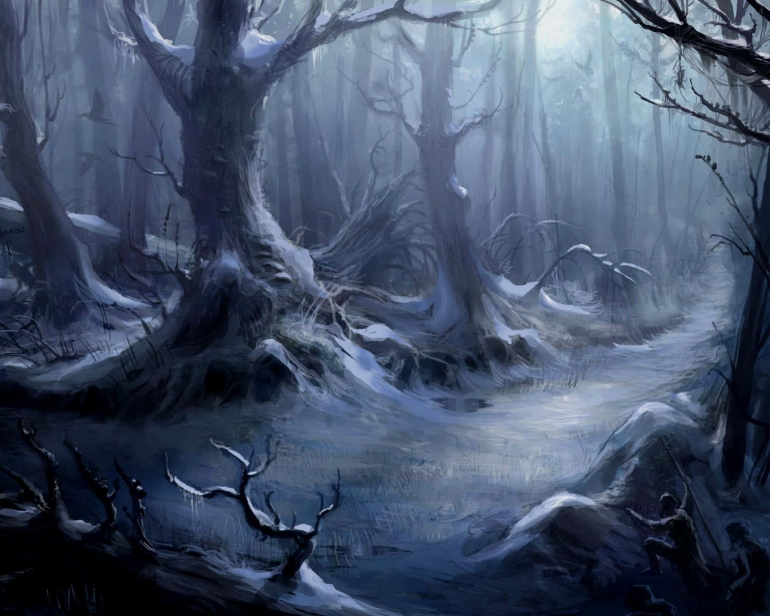 Spooky Shadows Lurk in the Haunted Forest Wallpaper