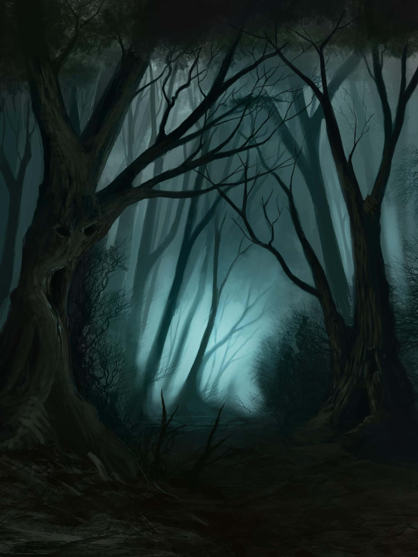 "A Gloomy and Sinister Feeling filled the air of the Haunted Forest" Wallpaper