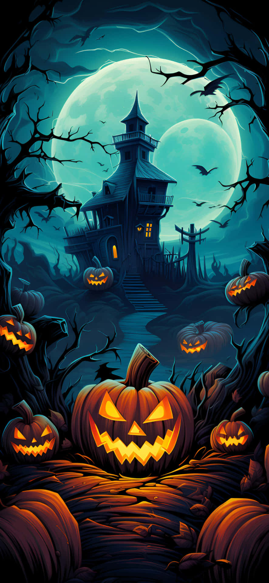Haunted Halloween Night Jack O Lanterns Wallpaper