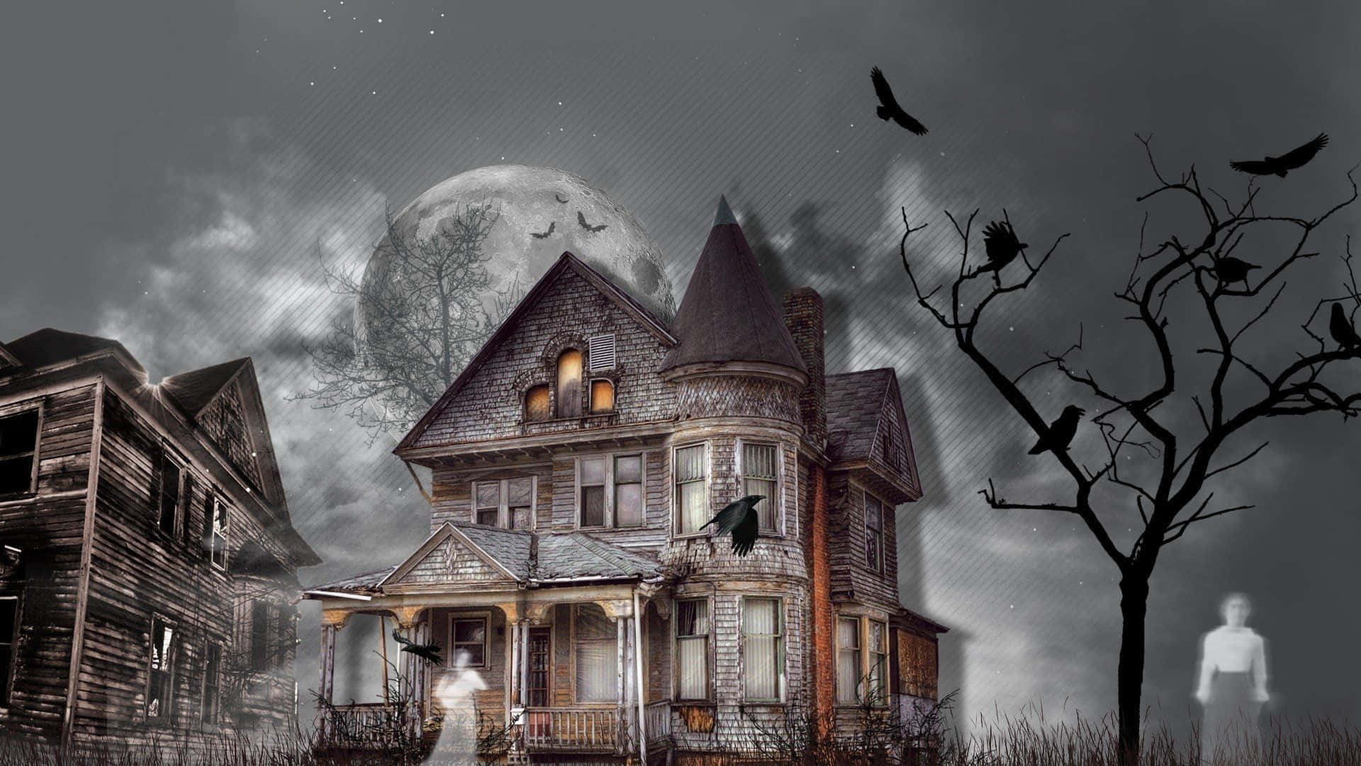 "A foreboding image of a Haunted House on a dark and stormy night"
