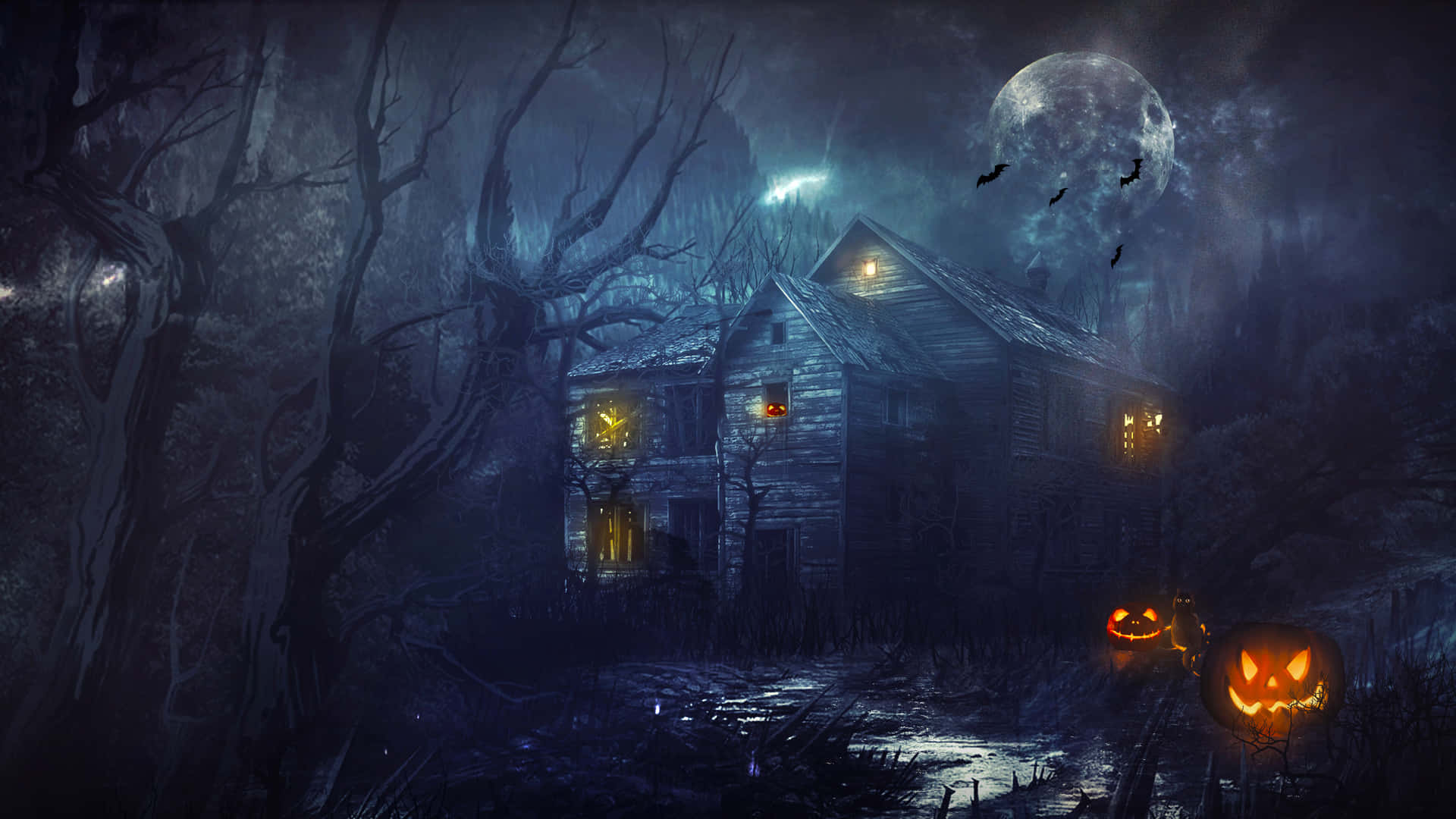 Läskigtoch Fascinerande - Ett Spöklikt Hus På Natten