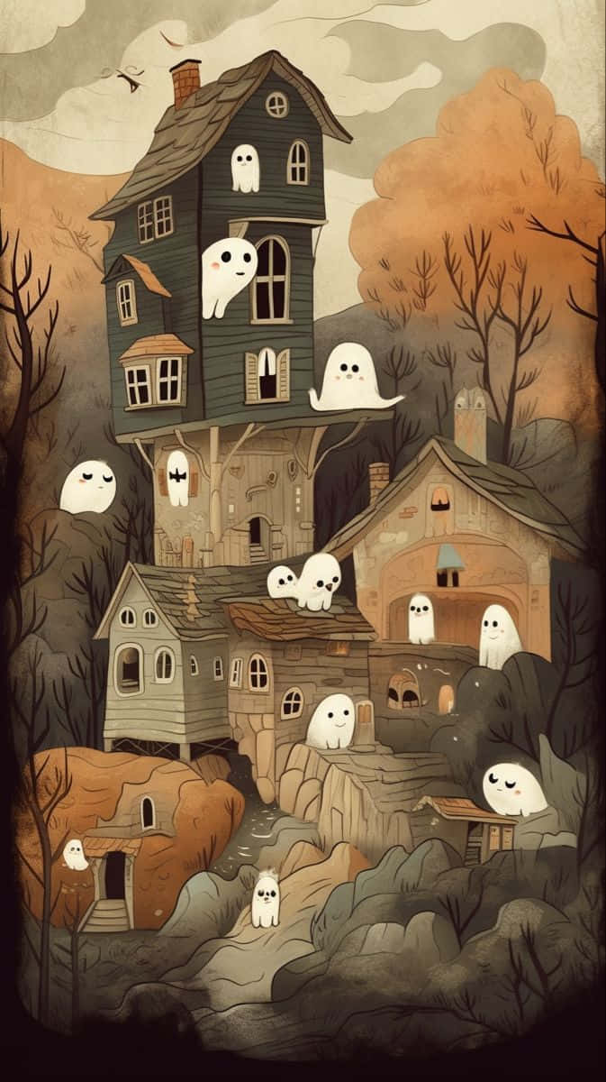 Haunted House Cartoon Ghosts Friendly Spooky Wallpaper