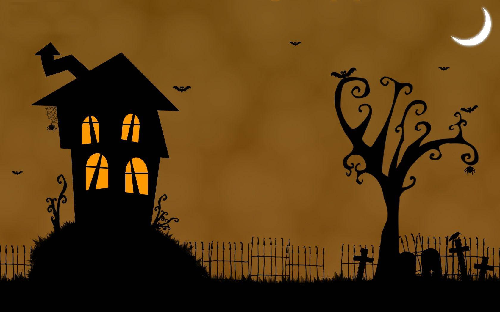 ¡celebrahalloween Con Una Visita Escalofriante A Una Casa Embrujada! Fondo de pantalla