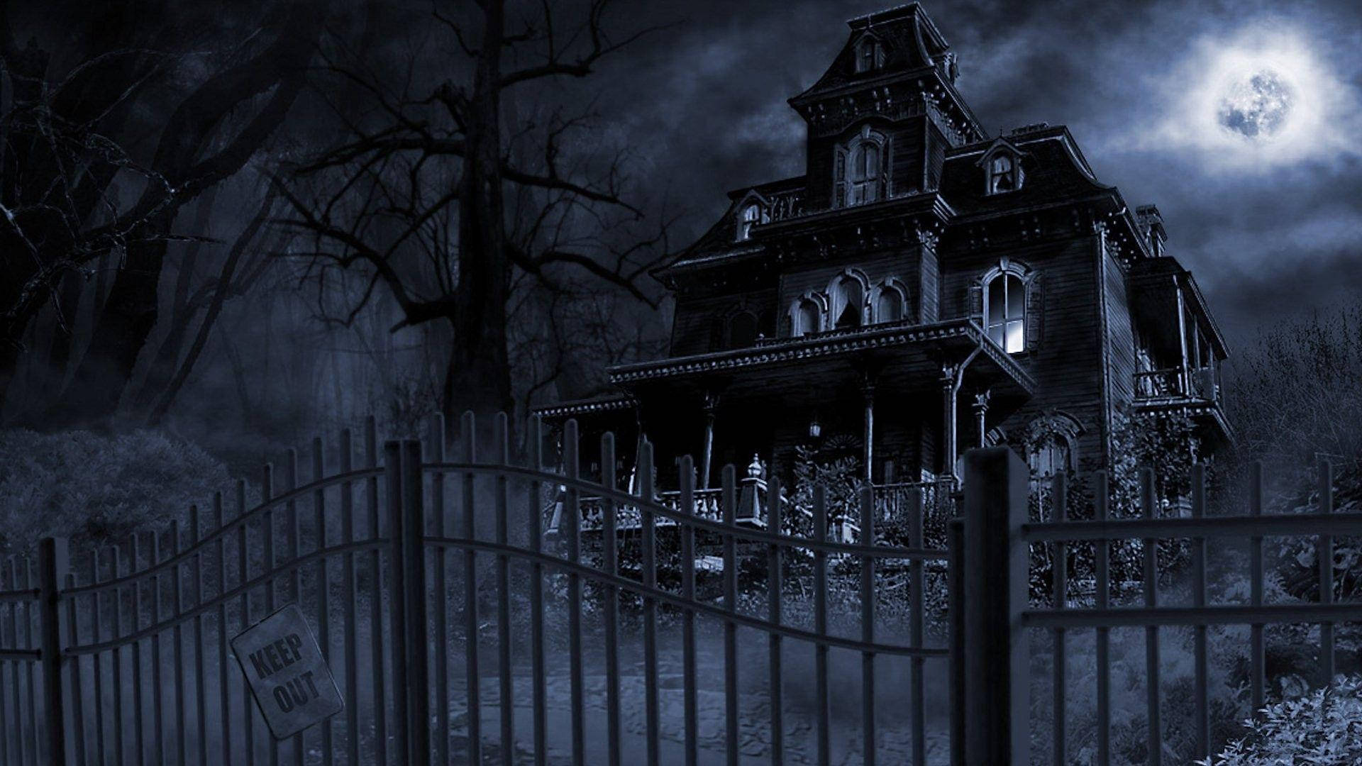 Unahermosa Casa Embrujada En Una Noche Espeluznante De Halloween. Fondo de pantalla