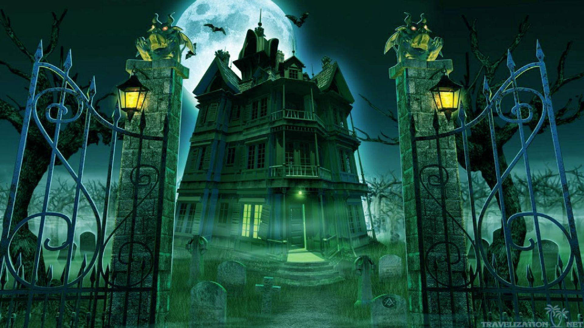 Besökdet Gamla Spökhuset På Halloween. Wallpaper