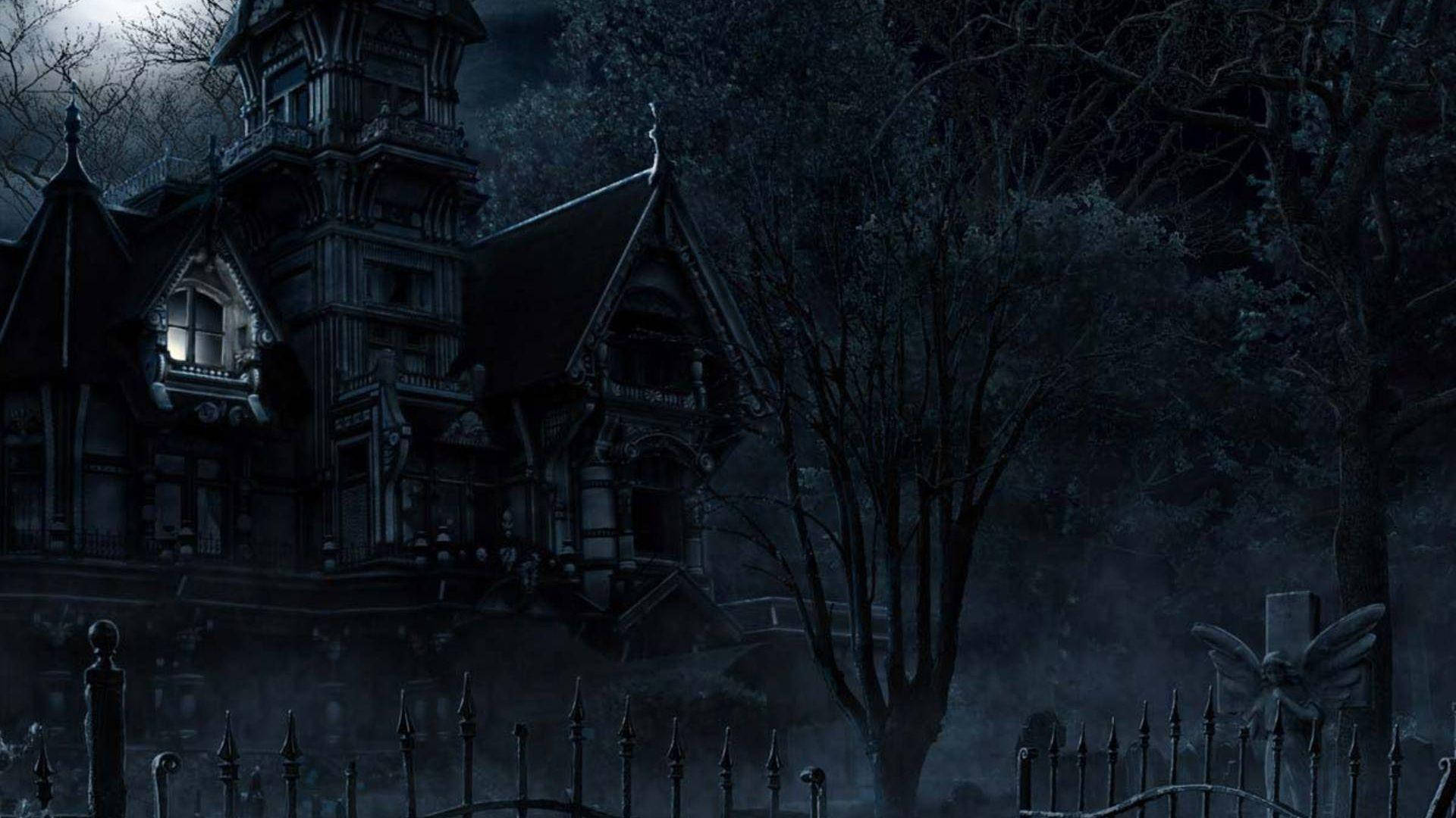 "A spooky, deserted Haunted House on Halloween night!" Wallpaper