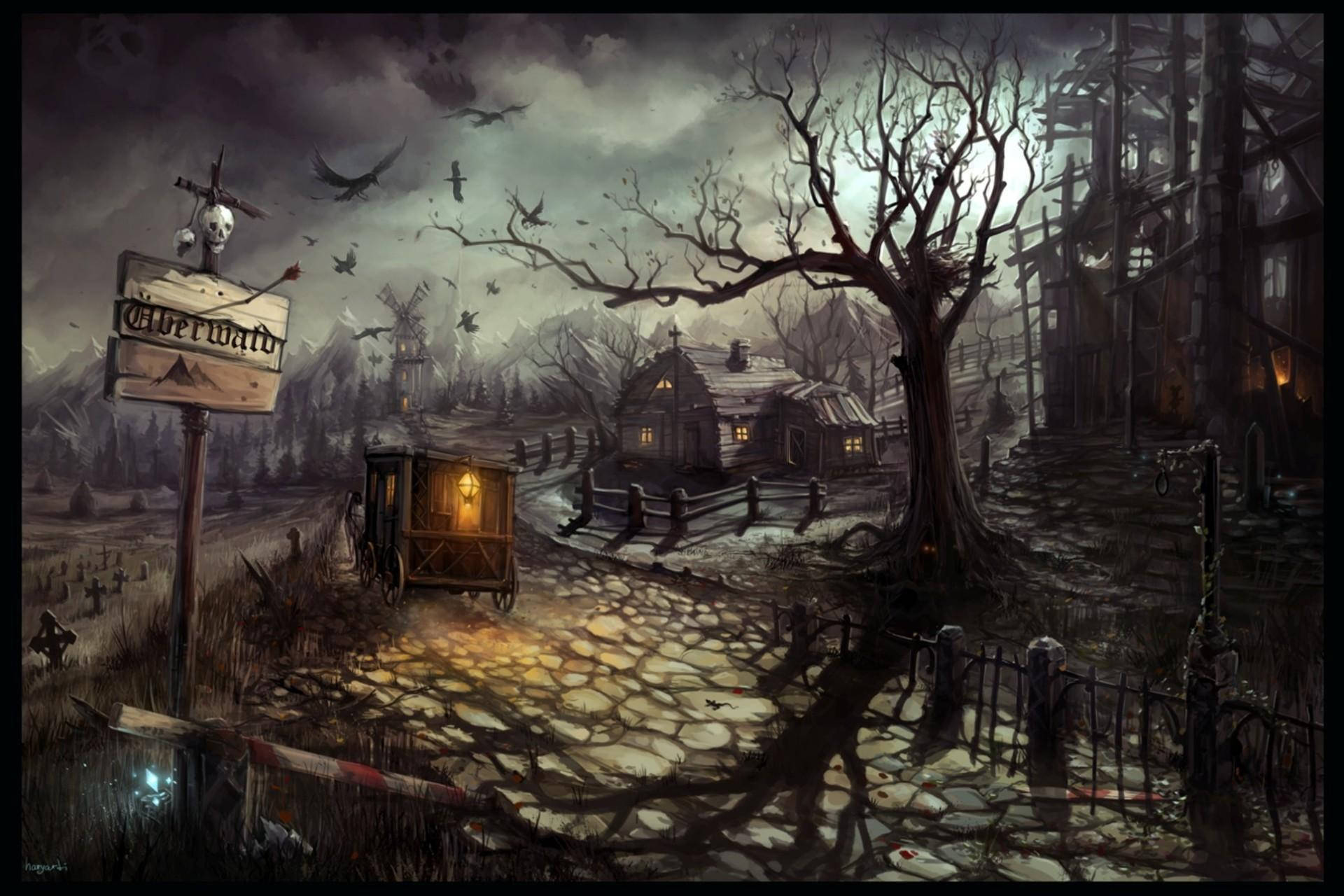 Sumérgeteen El Espíritu Escalofriante De Halloween Explorando Una Casa Embrujada. Fondo de pantalla