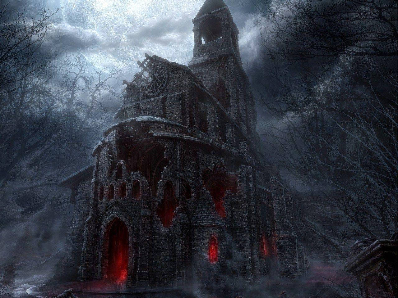 "Spooky shadows lurk around this Haunted House on Halloween Night" Wallpaper