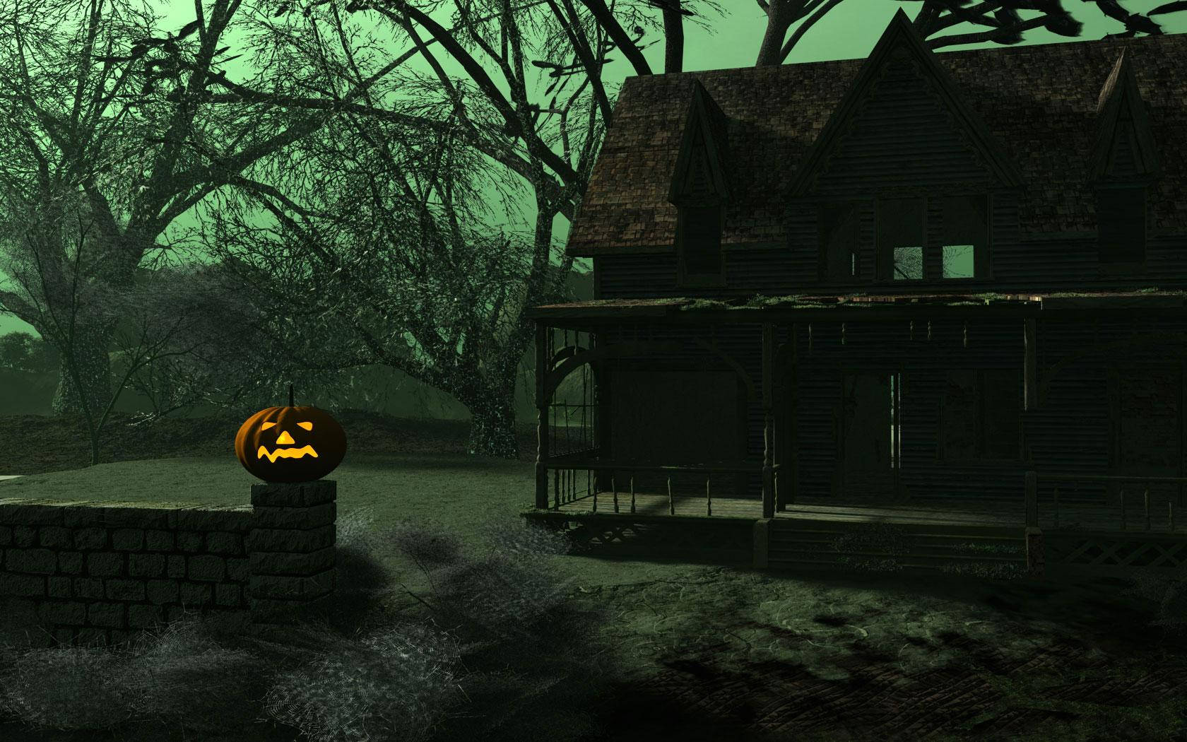 "Trick or Treat - Don't get tricked by the spooky sight of this Haunted House on Halloween!" Wallpaper