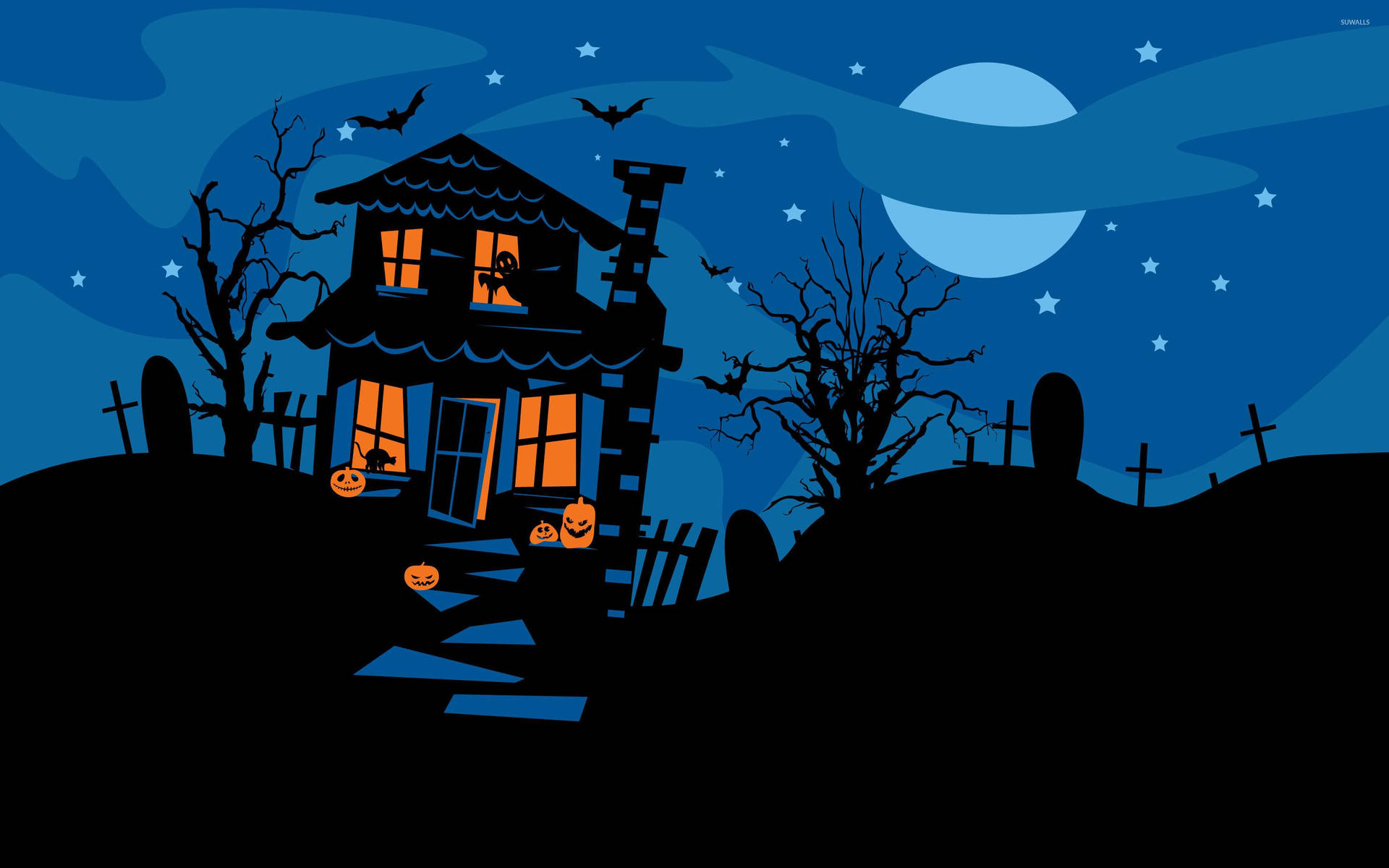 Fejr en skummel Halloween med et spøgelseshus tapet. Wallpaper