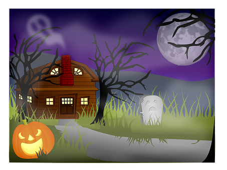 Haunted_ House_ Halloween_ Scene PNG