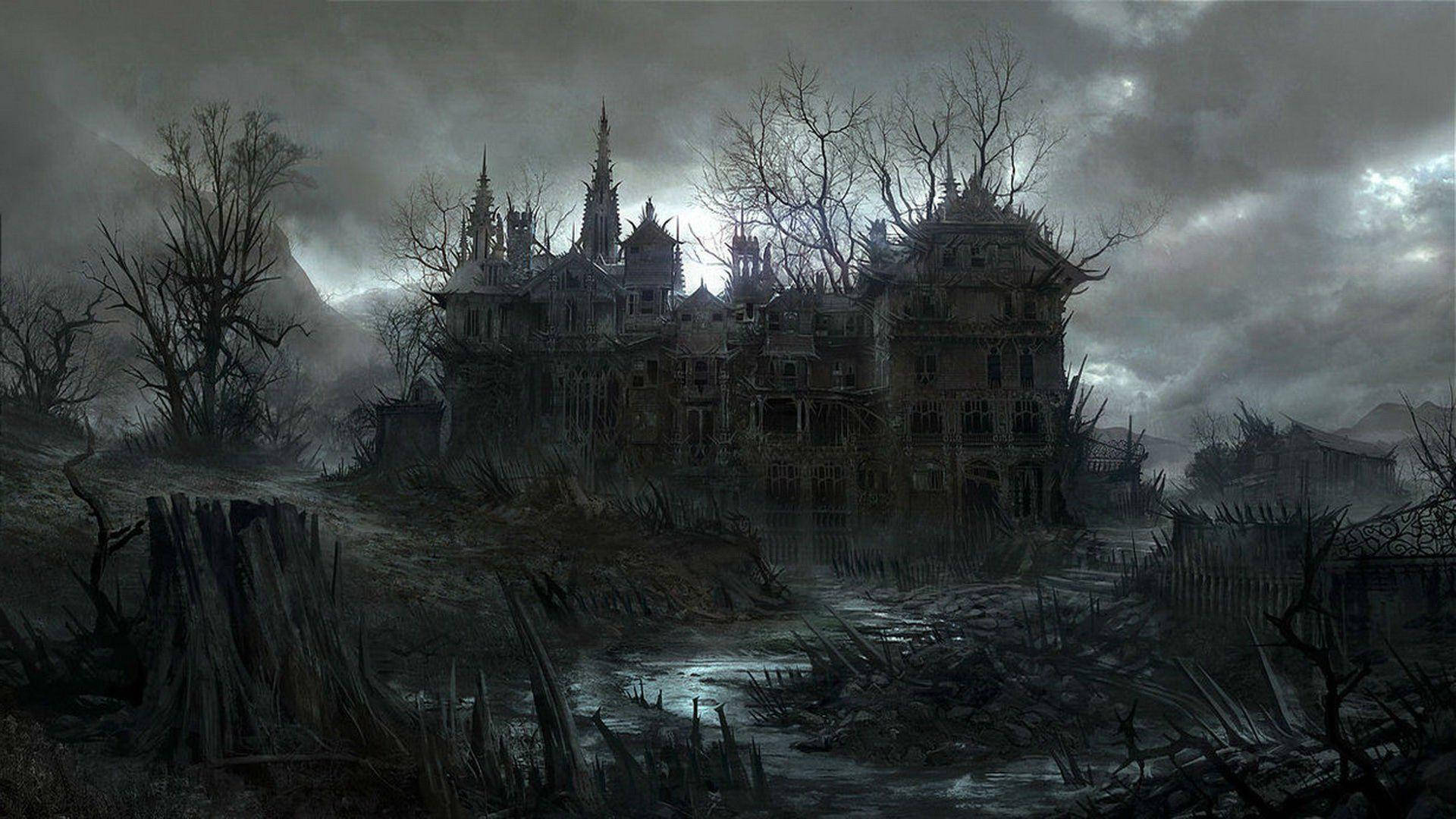 Spooky Haunted House In The Dark Of Night Wallpaper