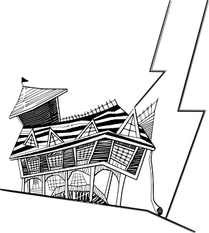 Haunted House Illustration Distorted Perspective PNG