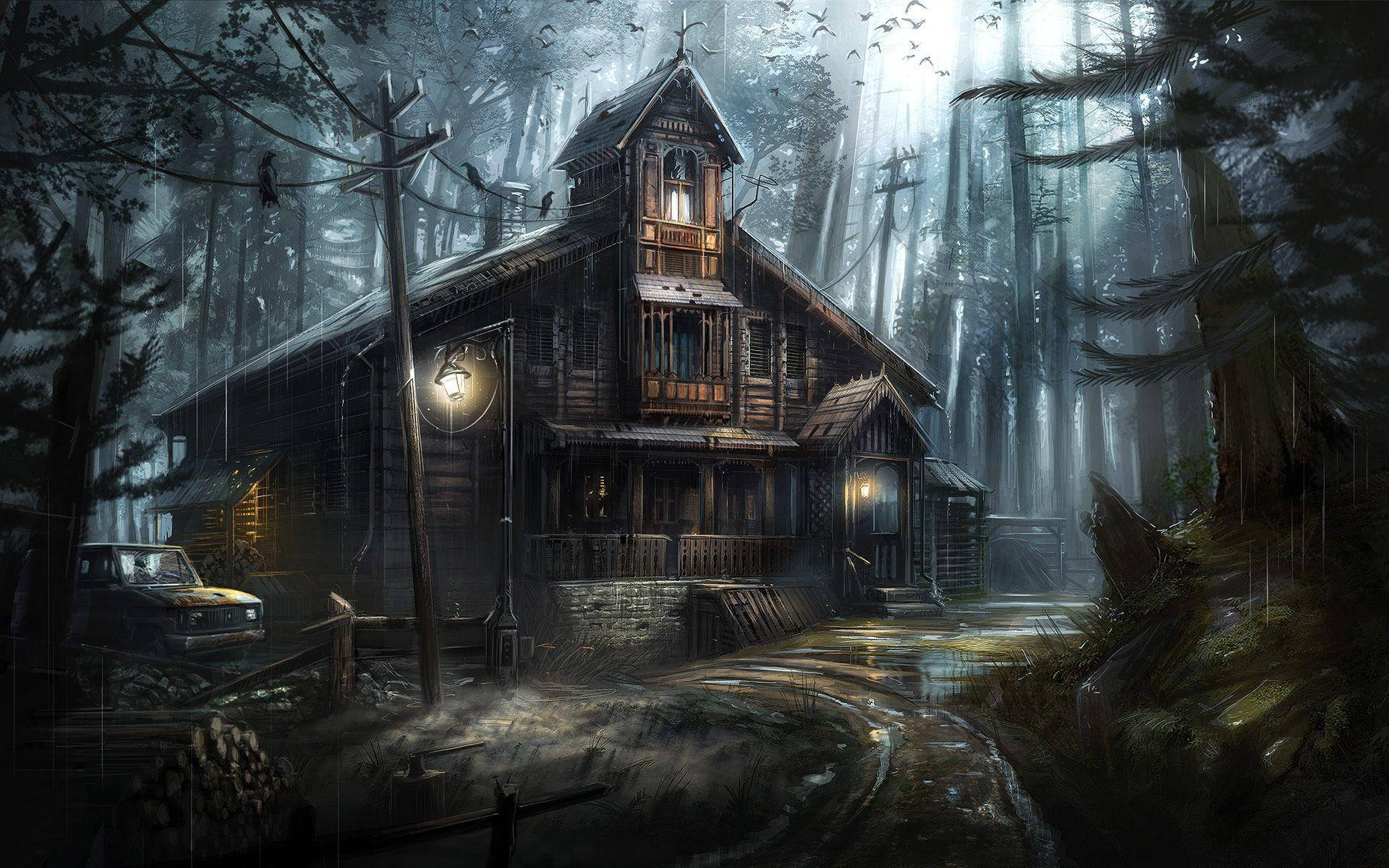 Haunted House In Forest Wallpaper