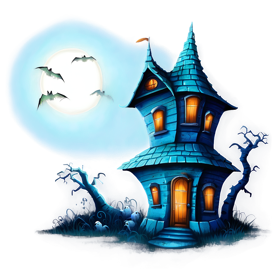 Haunted House Moonlit Night PNG