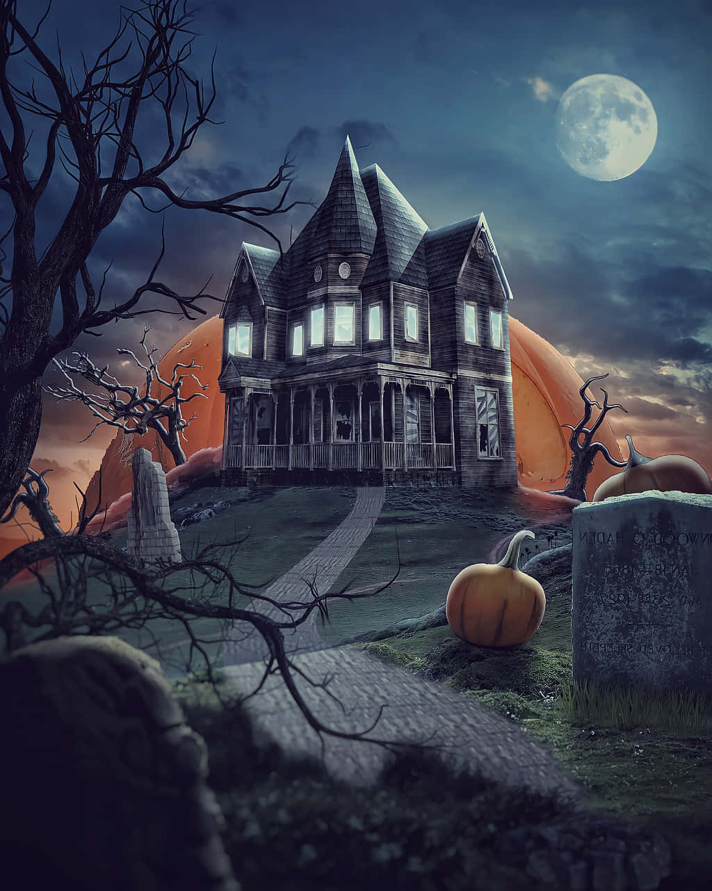 Halloweenhus Med Græskar Og Grave