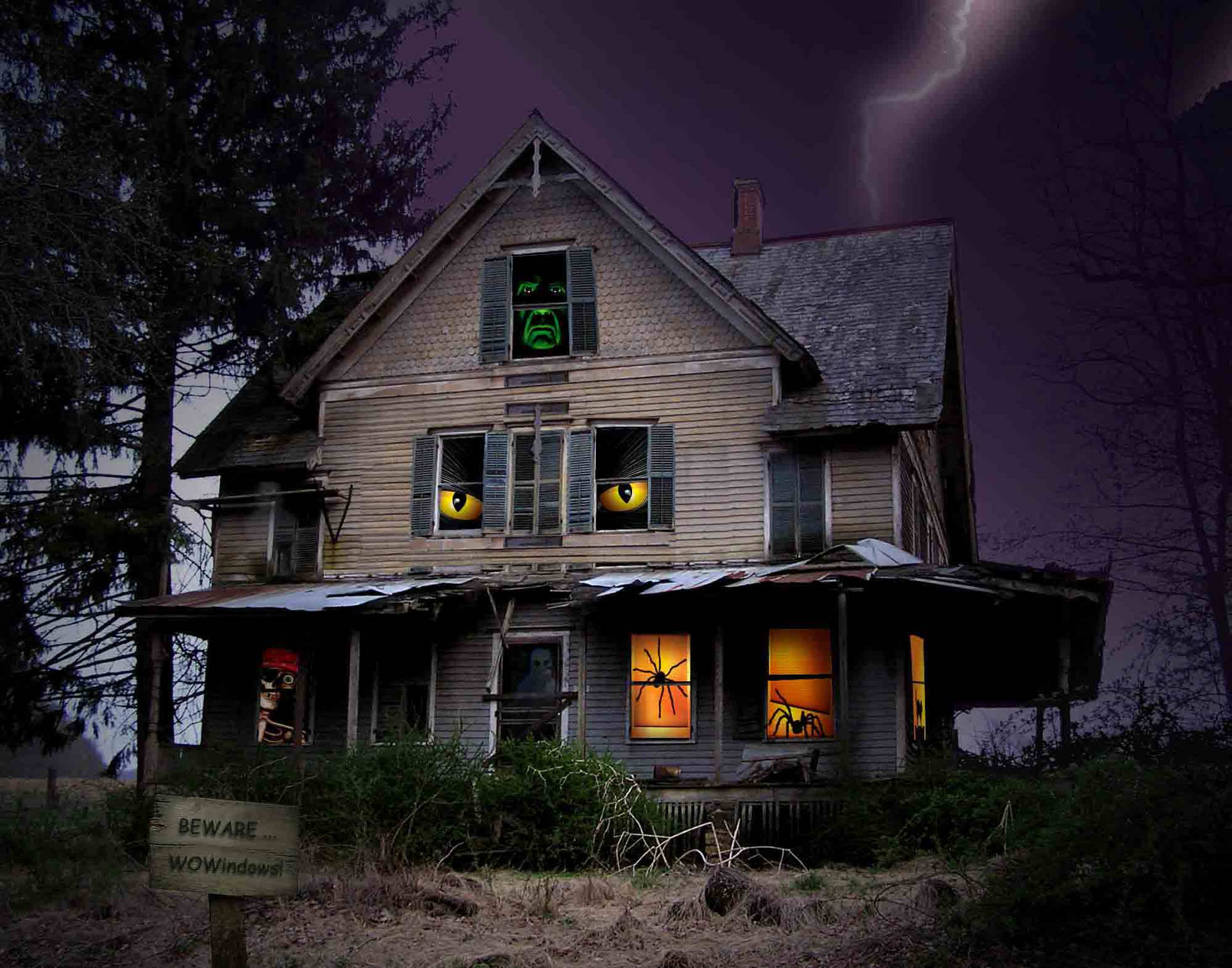 Haunted House With Eyes Wallpaper