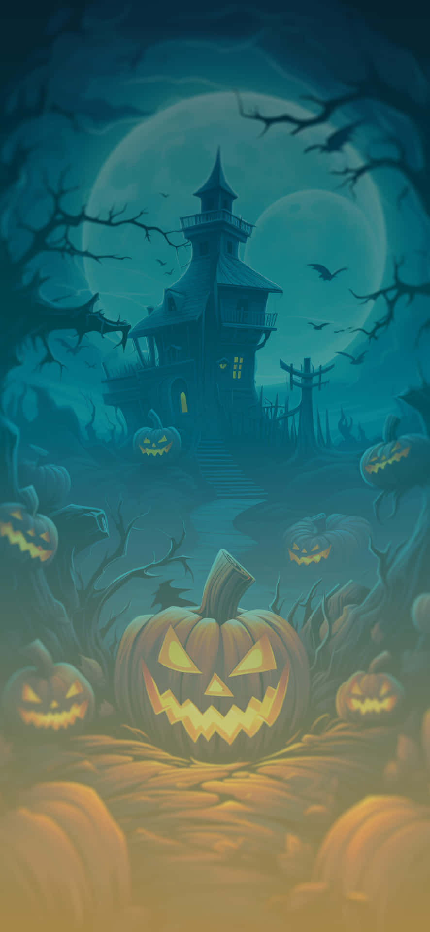 Haunted Houseand Jack O Lanterns Wallpaper