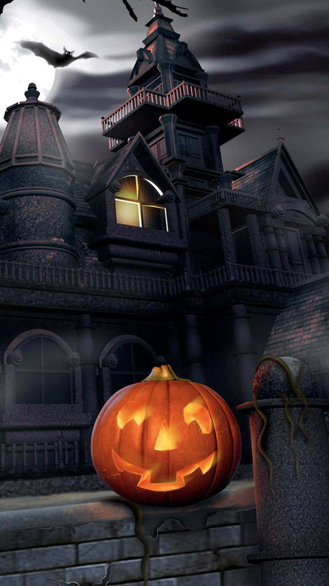 Haunted Housewith Jack O Lantern Wallpaper