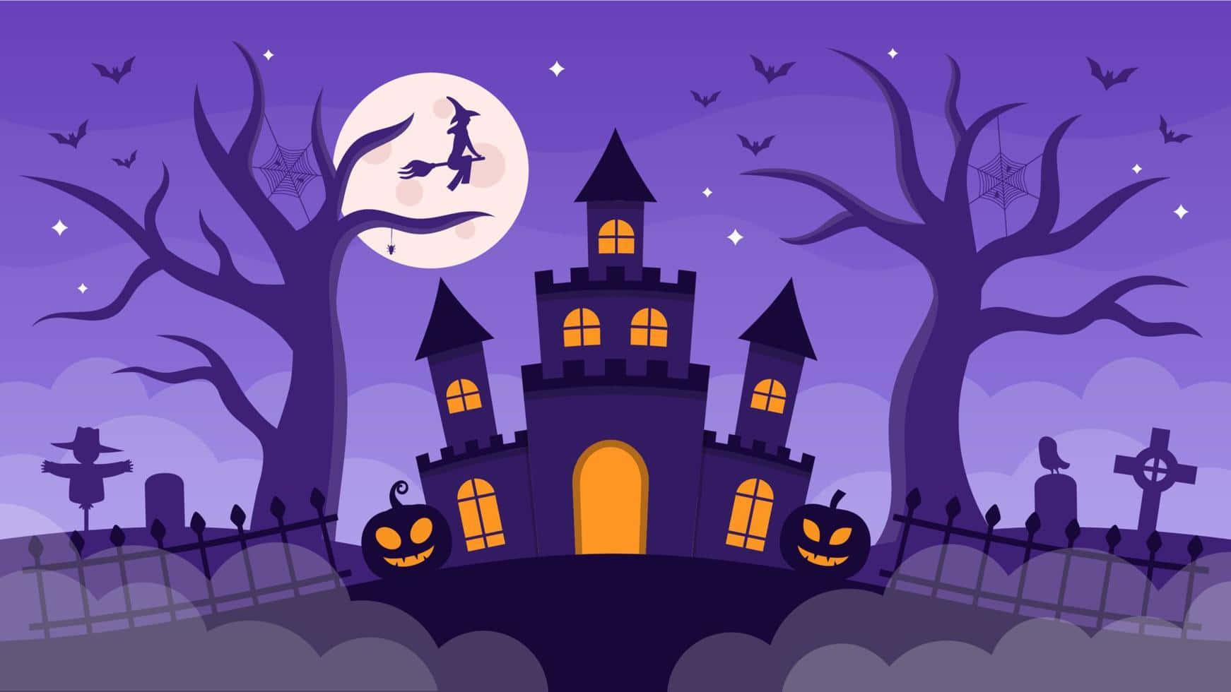 Castillode Halloween Con Murciélagos Y Fantasmas En El Fondo