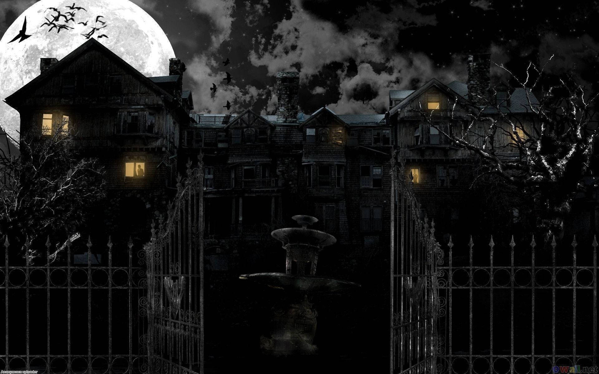 Haunted Mansion Under Full Moon Wallpaper