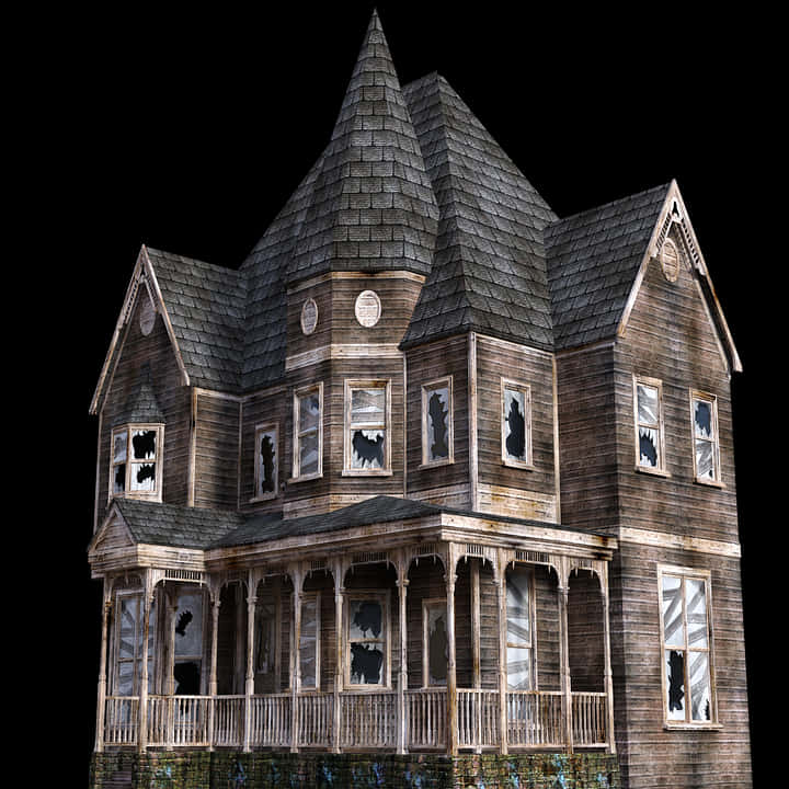 Haunted Victorian House Isolatedon Black PNG