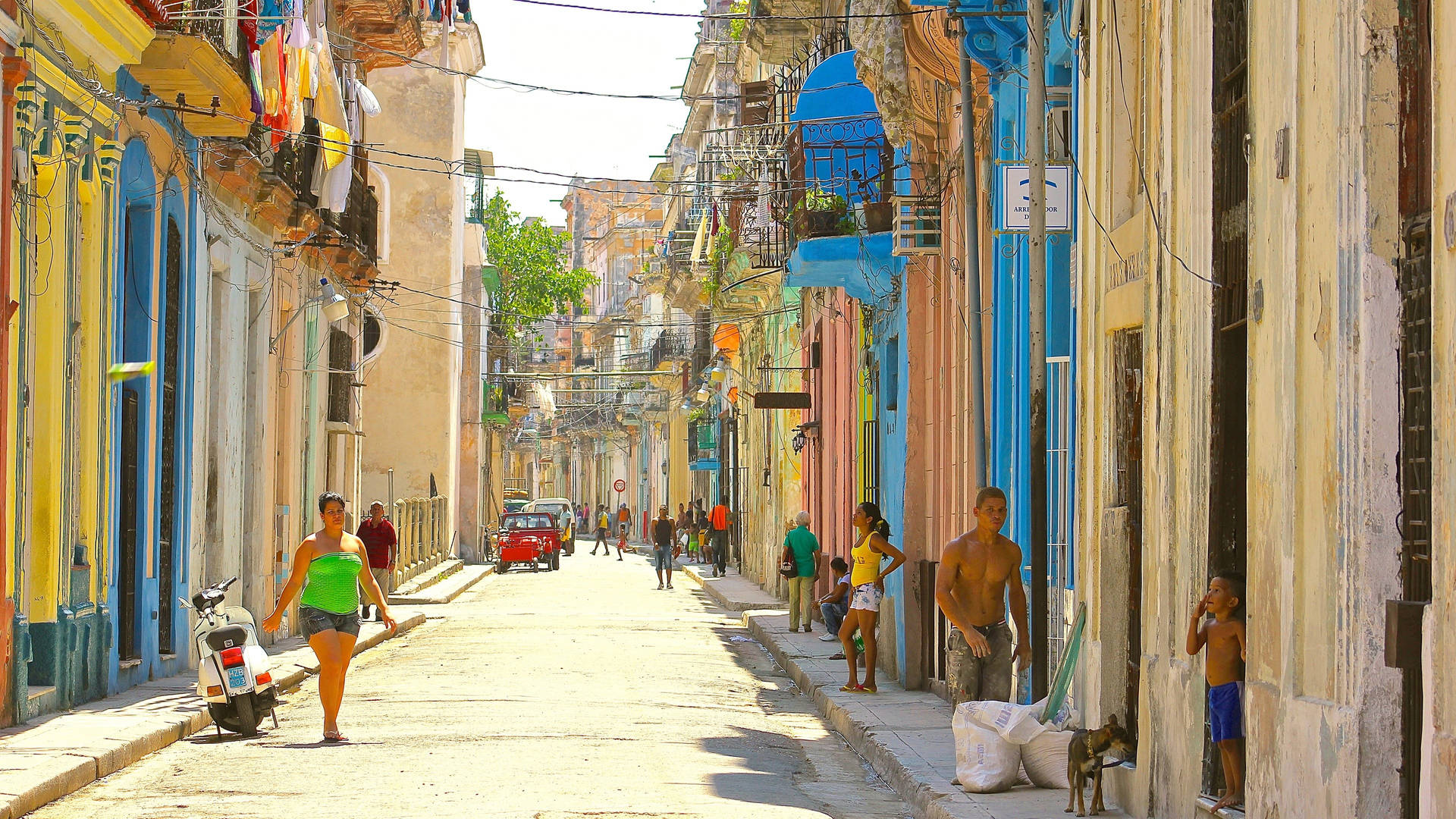 Einheimischeaus Havanna Spazieren Durch Die Straße Wallpaper