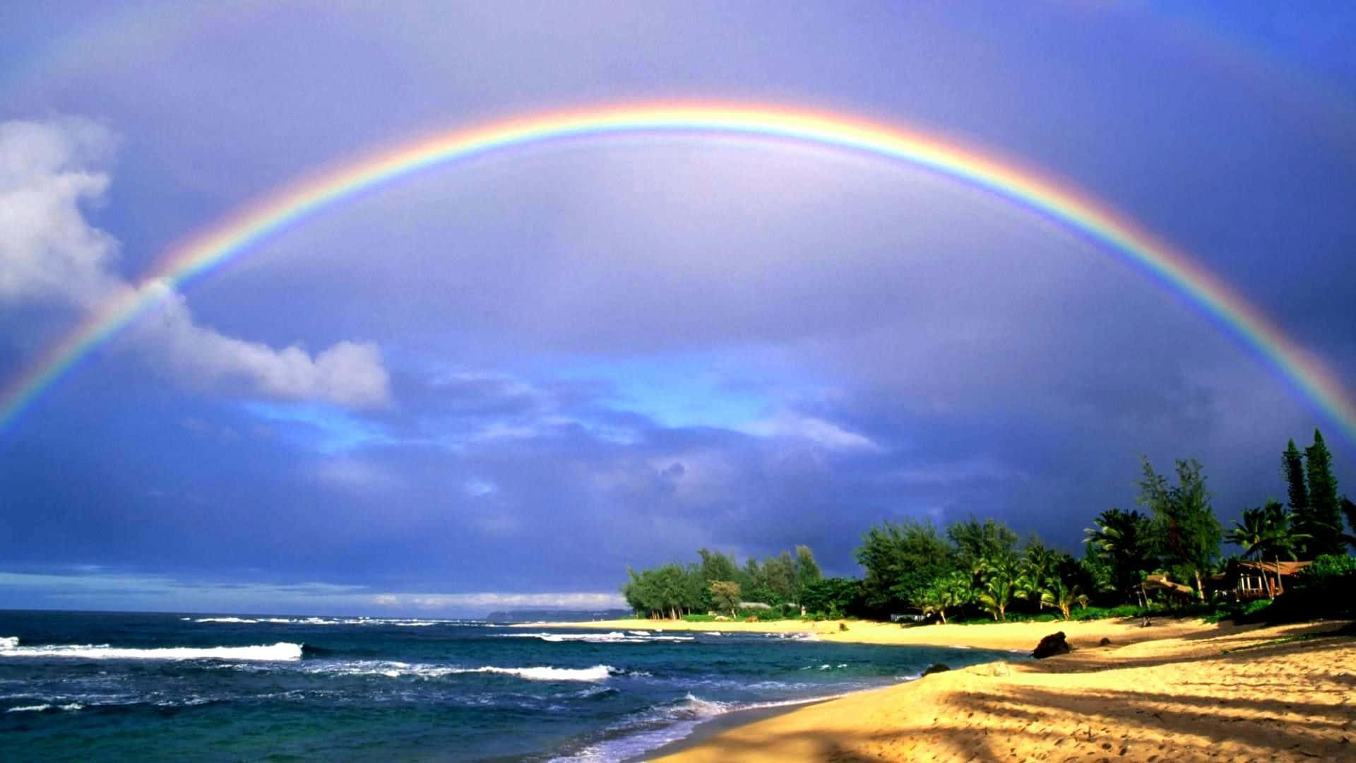 Hawaii Beach Rainbow In Sky Wallpaper