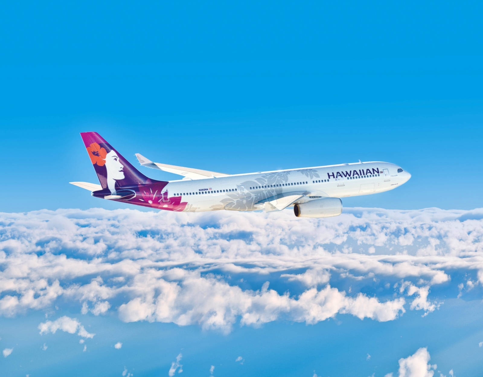 Hawaiian Airlines On Sea Of Clouds Background