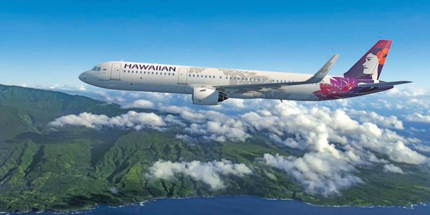 Hawaiian Airlines Plane Flying Above Aesthetic View Wallpaper