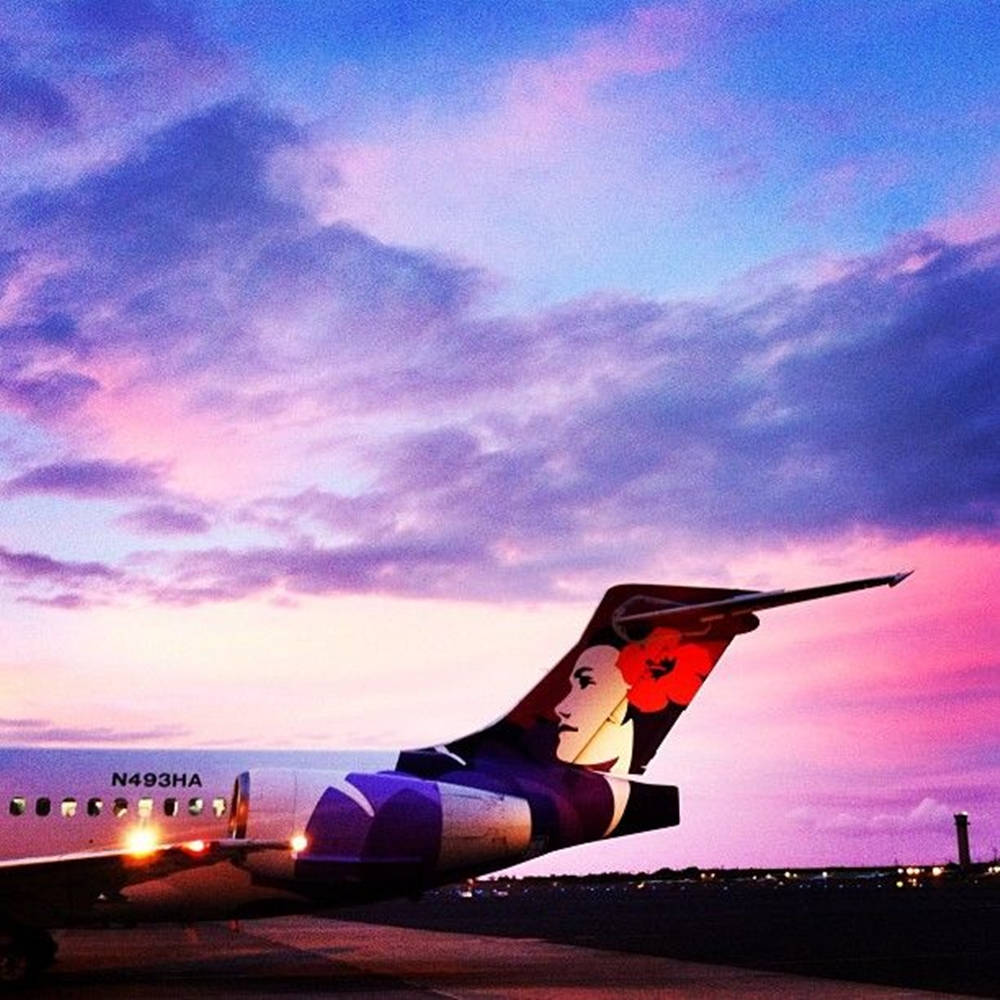 Hawaiian Airlines Plane In Purple Aesthetic Wallpaper