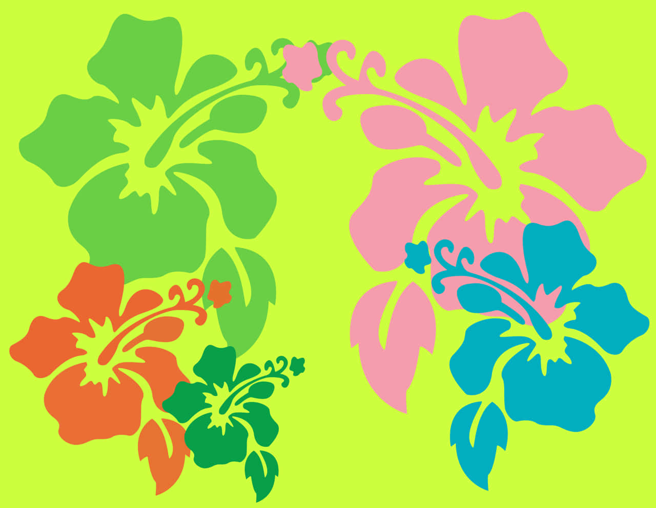 Colorful Hibiscus In Hawaiian Background