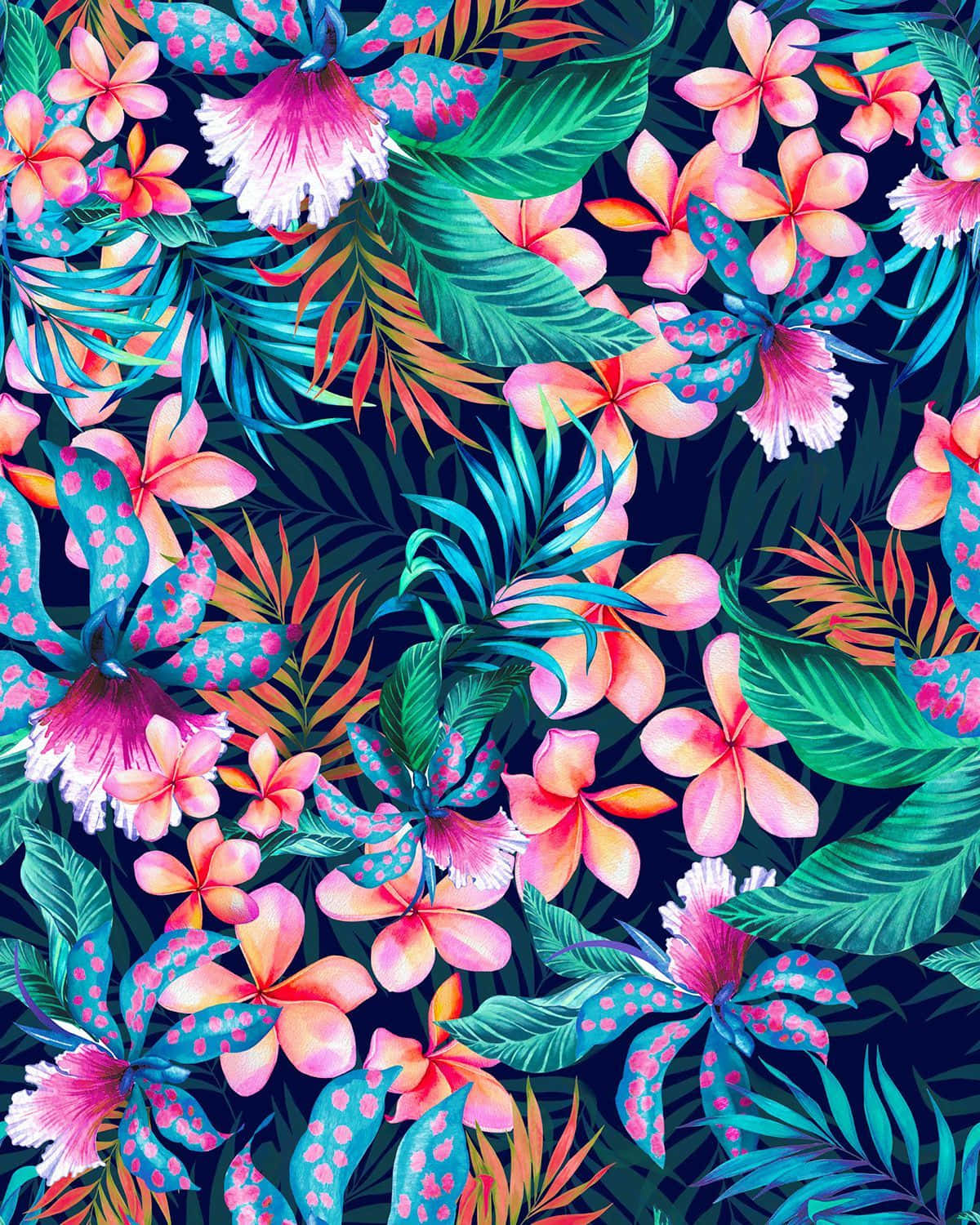 Tropical Flower & Plant In Hawaiian Background