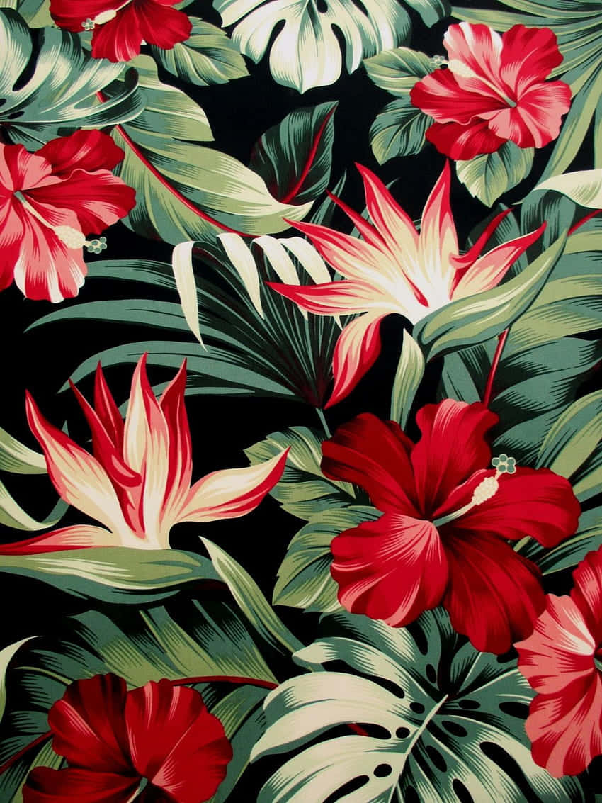 Hawaiian_ Floral_ Pattern_ Black_ Background.jpg Wallpaper