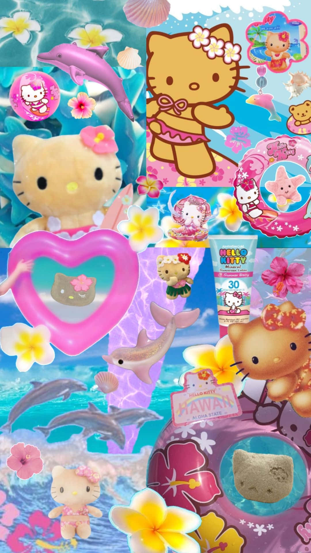 Hawaiian Hello Kitty Collage Wallpaper