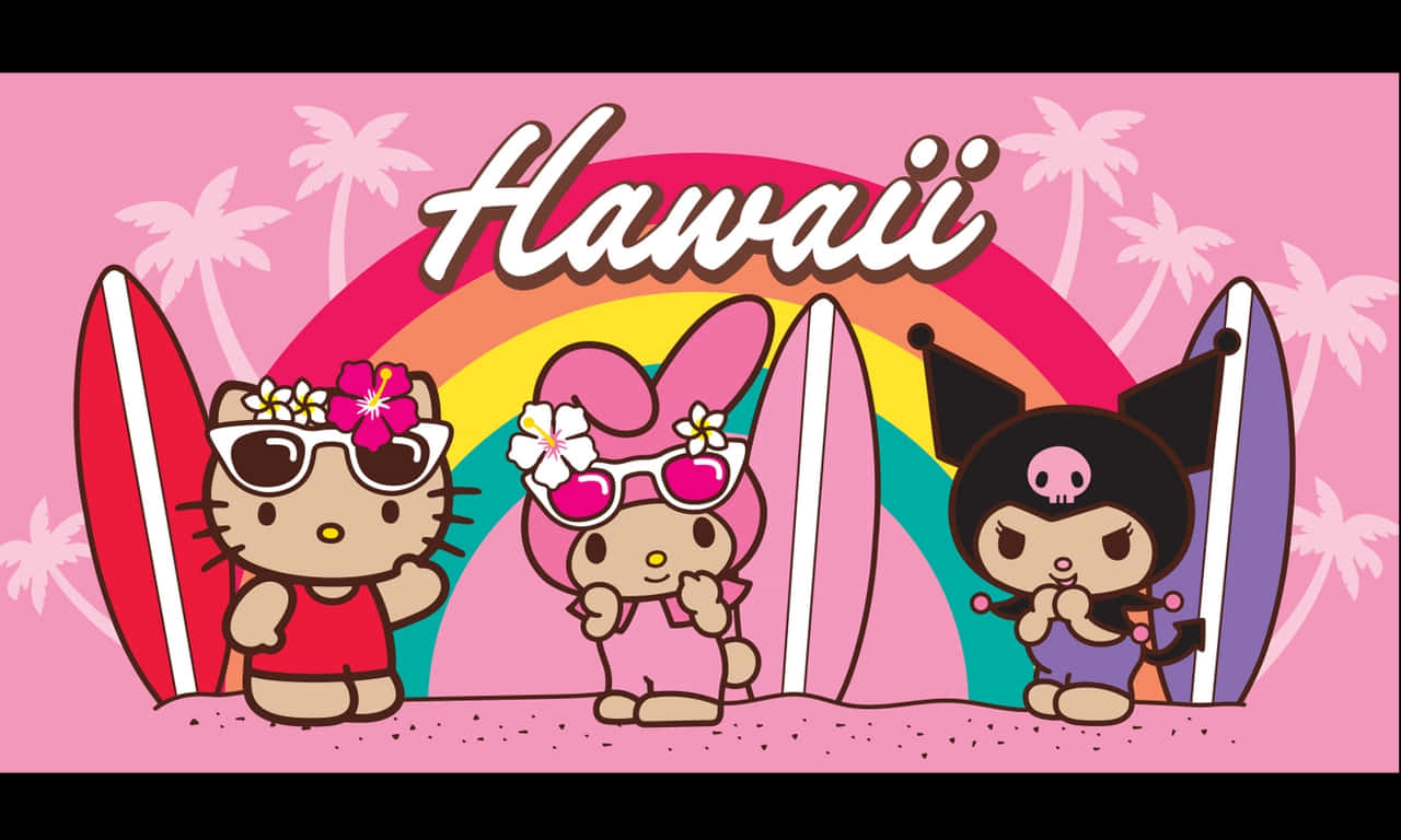Hawaiian Hello Kitty Surf Adventure Wallpaper