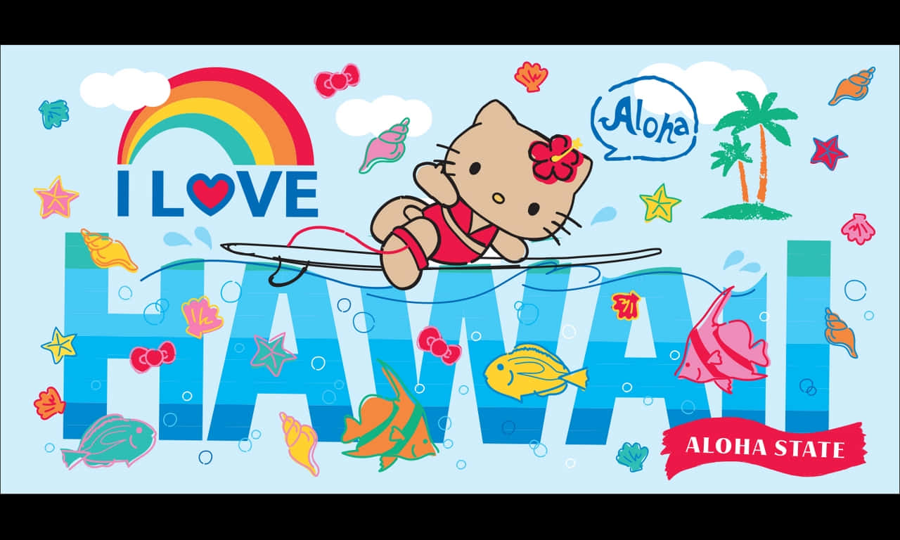 Hawaiian Hello Kitty Surfing Wallpaper