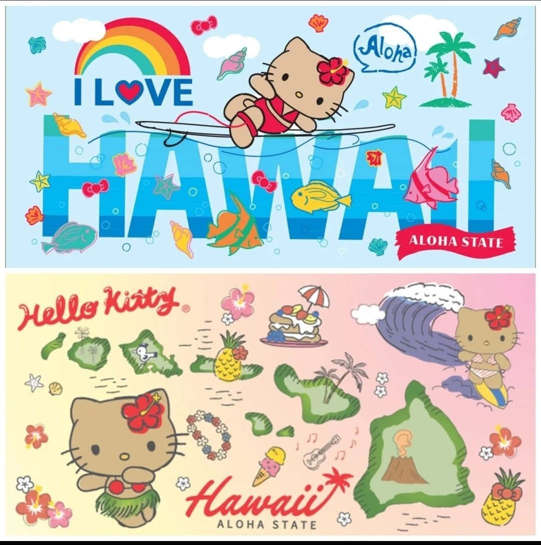 Hawaiian Hello Kitty Themed Artwork Wallpaper