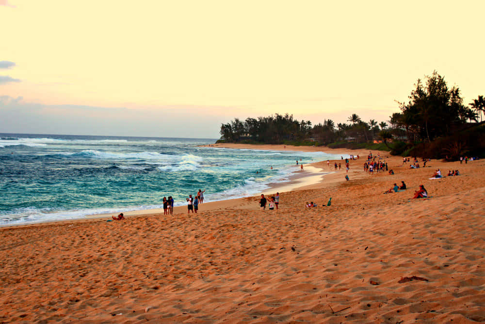 Hawaiischersonnenuntergang Mit Urlaubern Auf Bildern.
