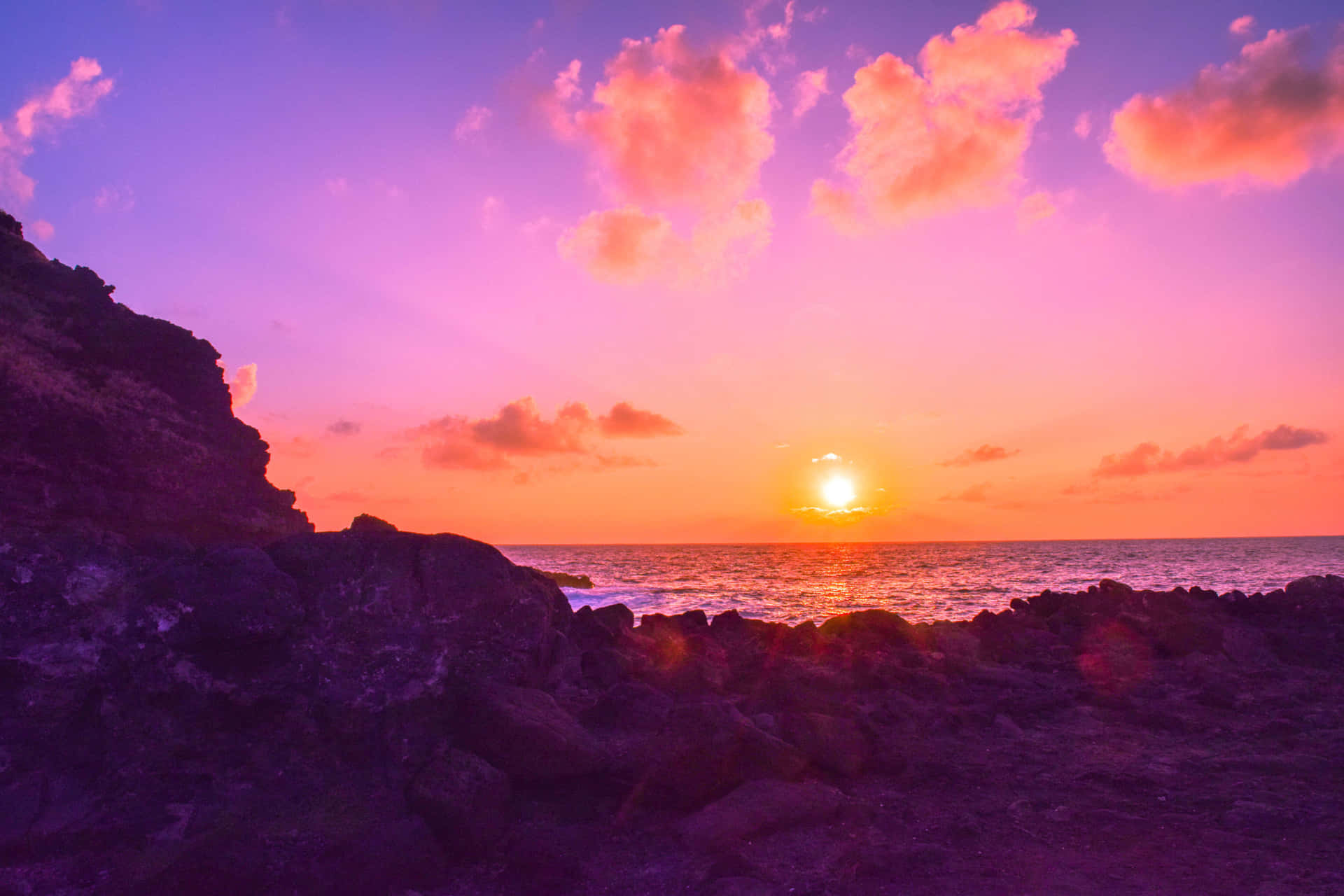 Hawaiianbilder Von Pinken Und Orangenen Sonnenuntergängen.